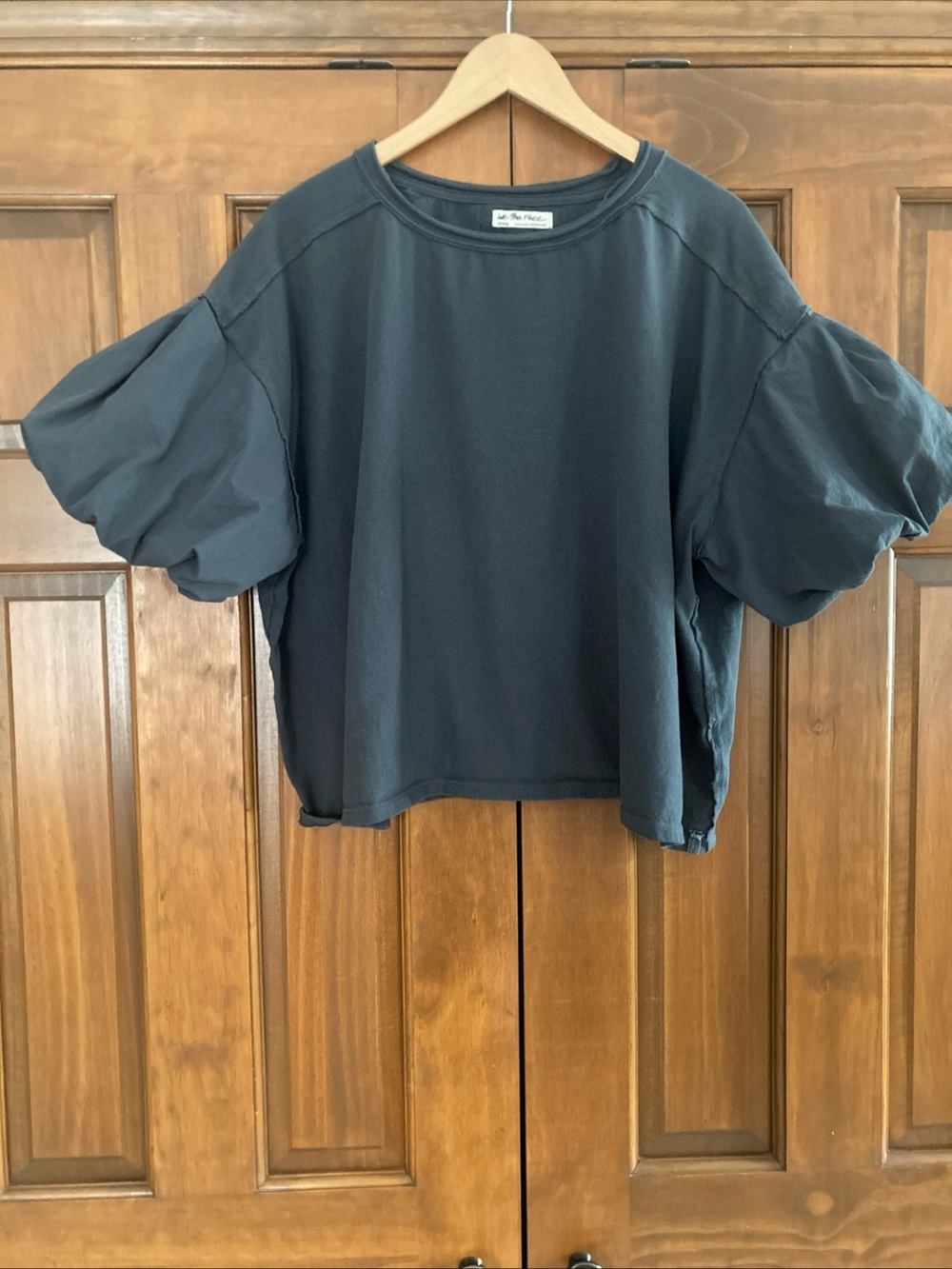 We The Free Gray Puff Sleeve Boxy oversized blouse Top women’s medium - Picture 2 of 6